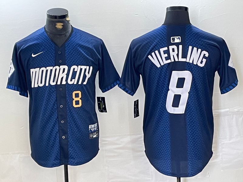 Men Detroit Tigers 8 Vierling Blue City Edition Nike 2024 MLB Jersey style 2